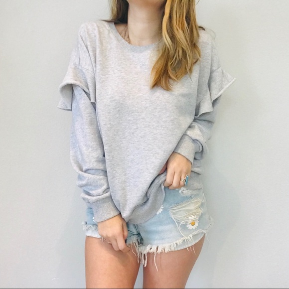 Aerie Cozy Gray Ruffle Sleeve Pullover 